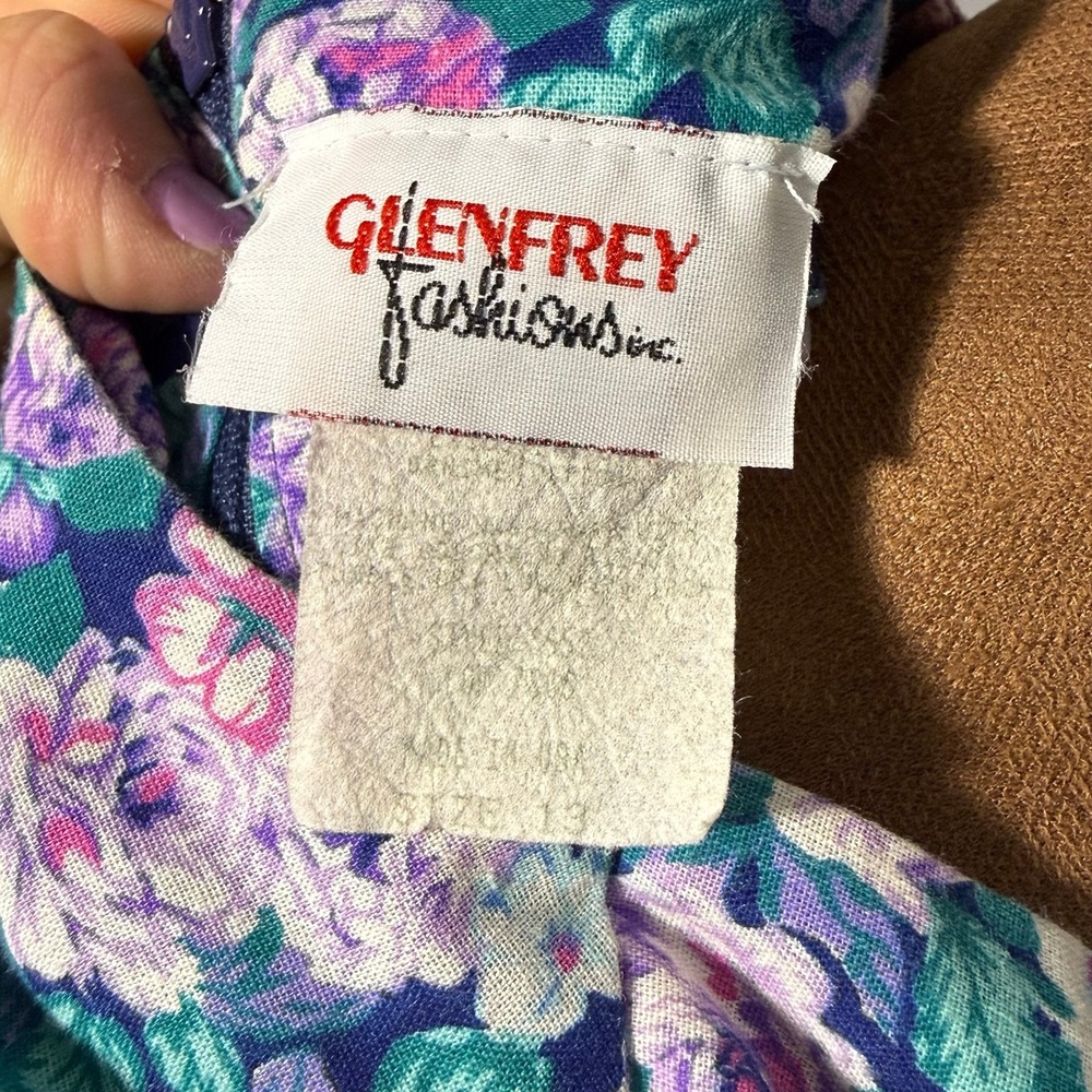 Glenfrey 90s Blue Floral Prairie Vintage Midi Cottagecore Puff Sleeve Dress 13 - Picture 8 of 14